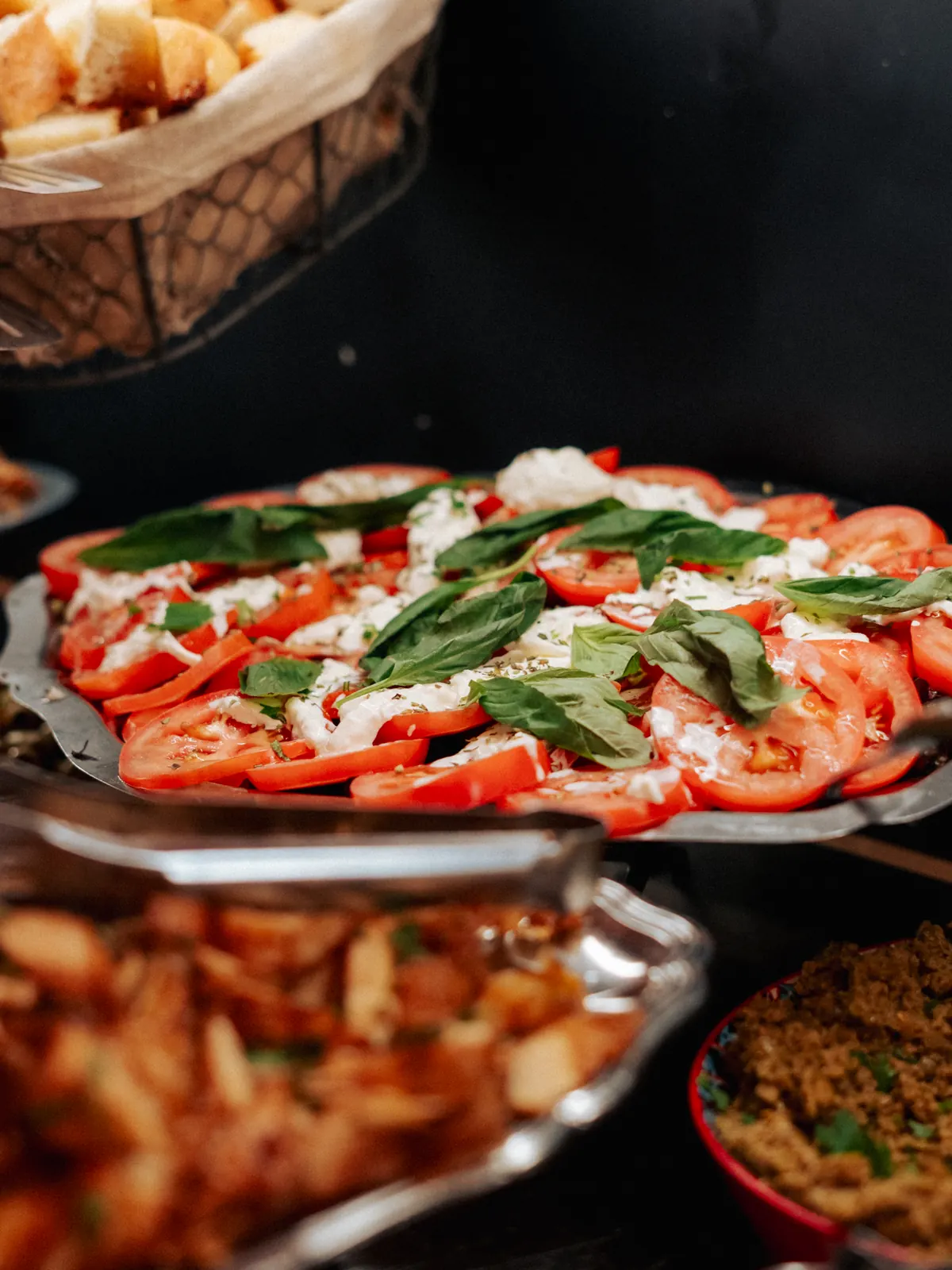 Tomato, mozzarella and basil antipasti — Navigli buffet Paris